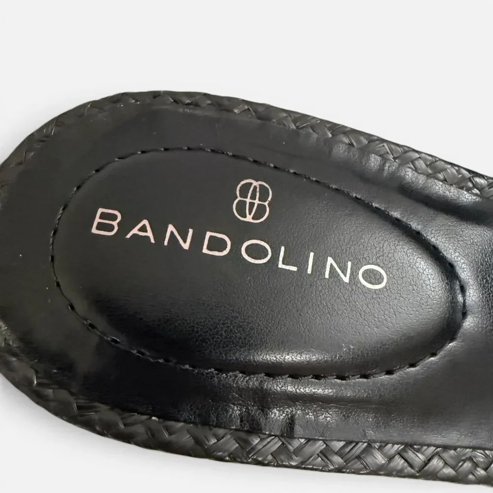 Bandolino Anni Raffia Crochet Block Black Heel Sandals, NEW! Size 8.5